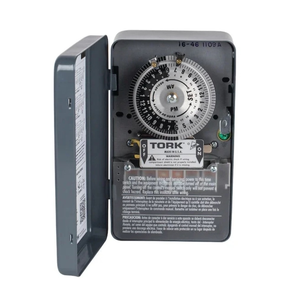 Tork 1109A 24 Hour Mechanical Time Switch Multi-Voltage 120-277V Metal Case Gray